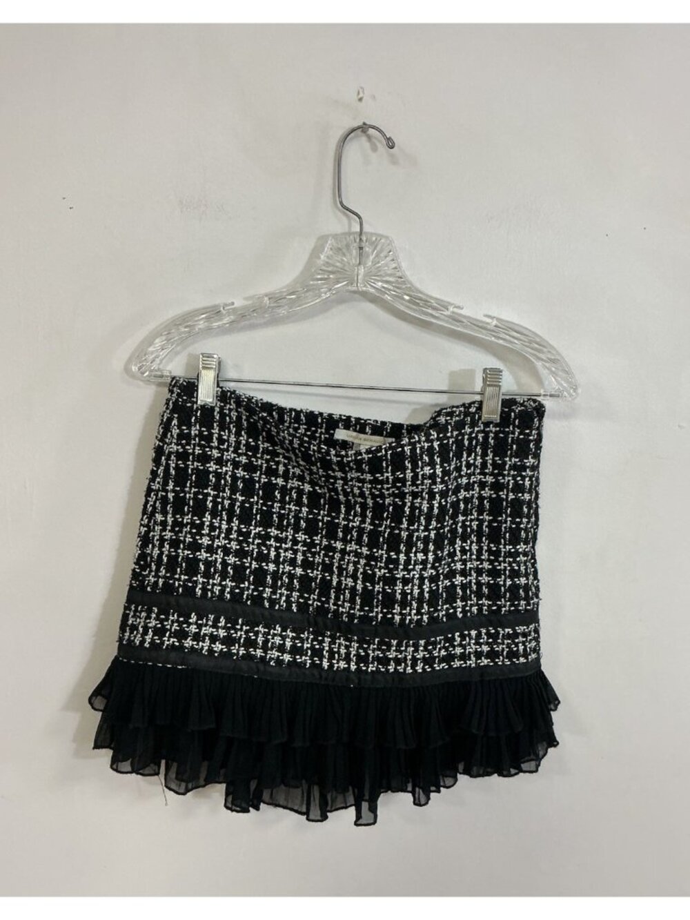 Plaid Tweed Mini Skirt Preppy Ruffle Academia Womens 4